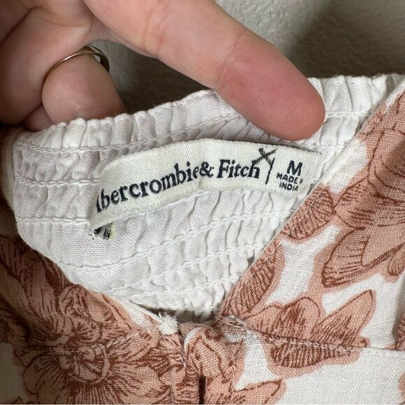 Abercrombie & Fitch Floral Button Slit Maxi Dress Linen Blend V Neck Medium - Picture 4 of 8